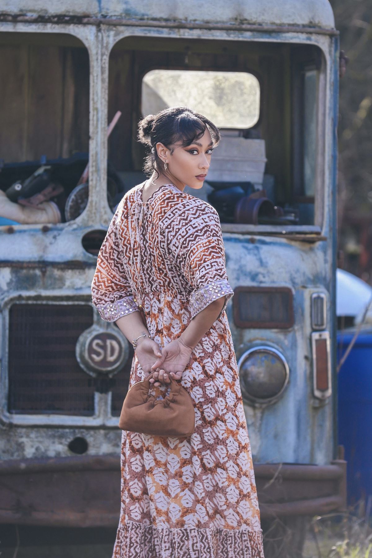 Tie Dye Geometric Print Bohemian Maxi Style Dress