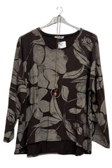 Abstract Floral Print High Low Hem Cotton Top
