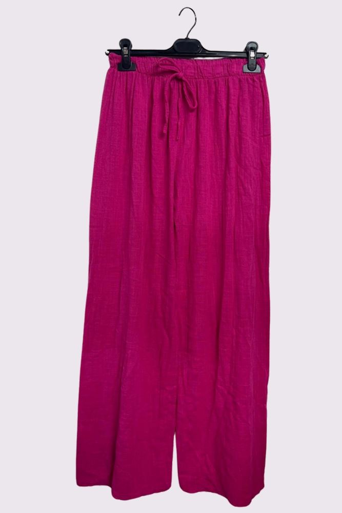 Plain Drawstring Wide Legs Cotton Trousers