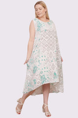 Boho Aztec Floral Print Dress with Practical Pockets