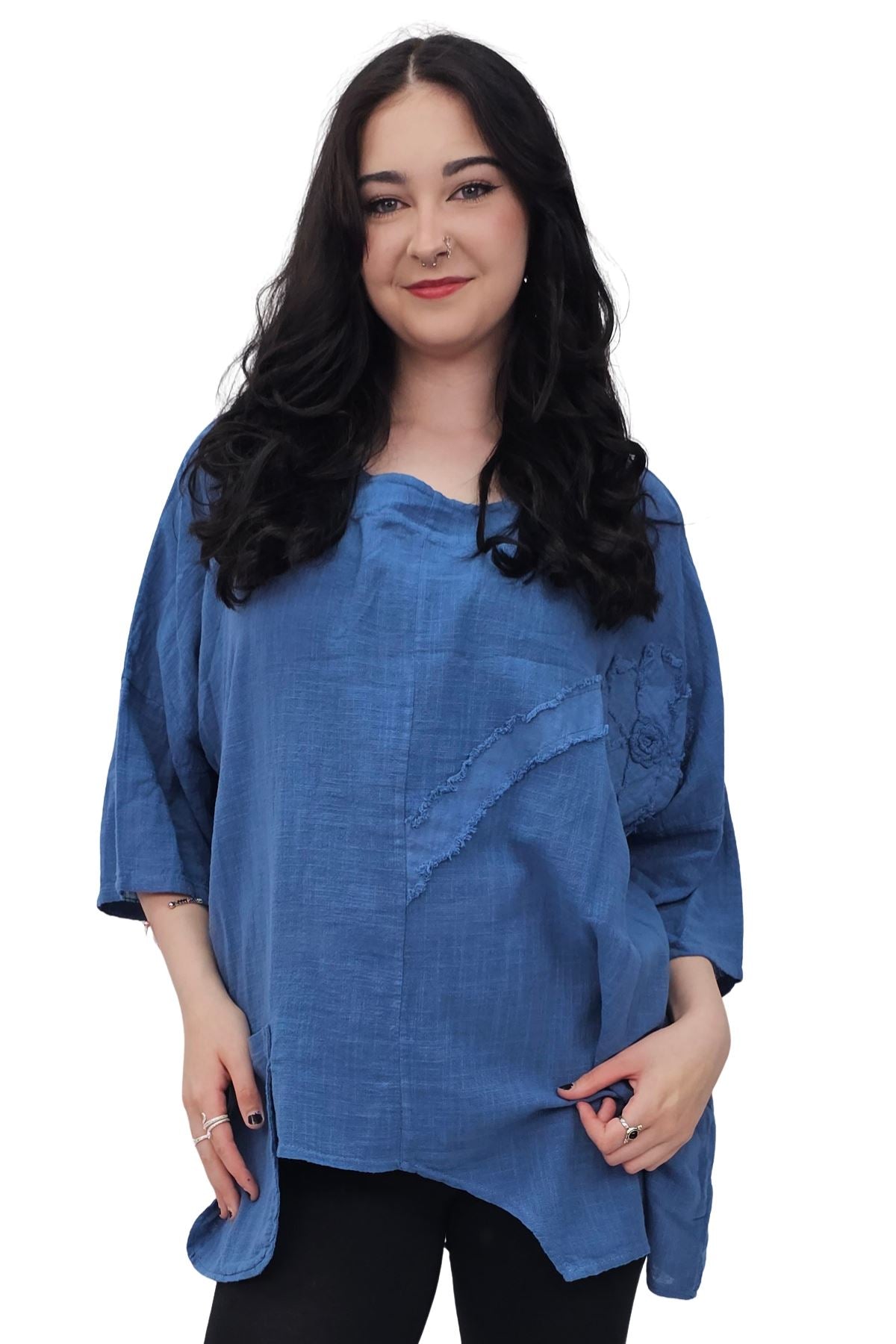 Plain Front Patch Pockets Cotton Top
