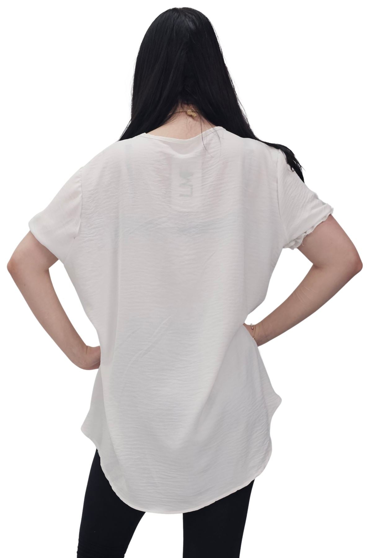 Plain Short Puff Sleeves Necklace Top