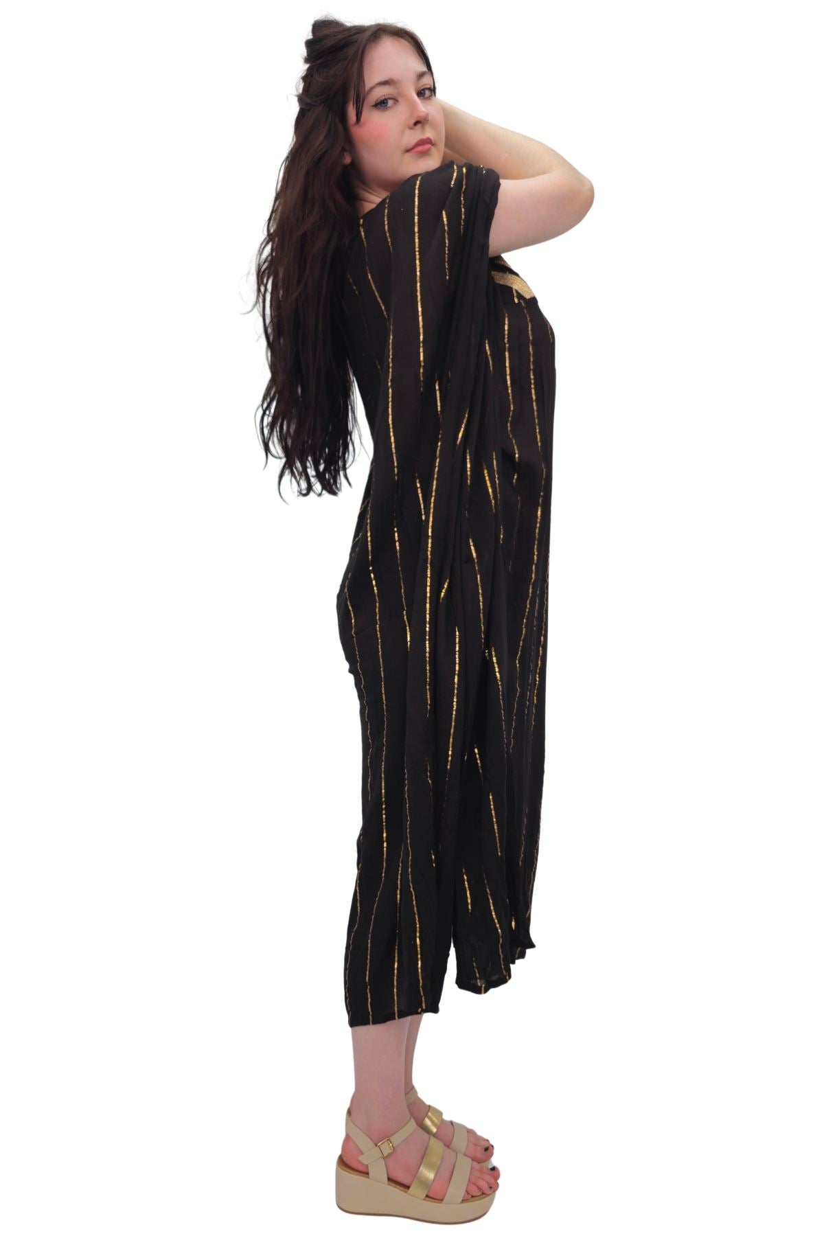 Gold Metallic Splash Stripe Overfit Kaftan
