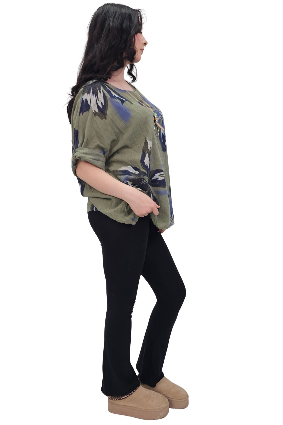 Floral Print Tunic Necklace Cotton Top
