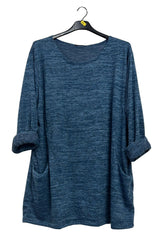 Subtle Heathered Textured Two Front Draped Pockets Top