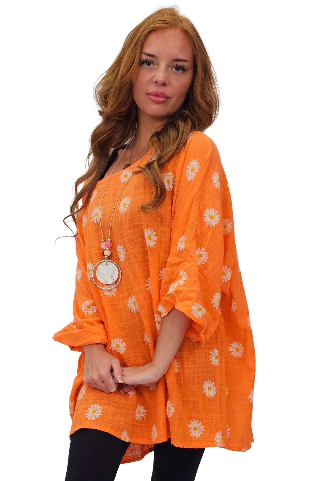 Daisy Flower Print Necklace Cotton Top