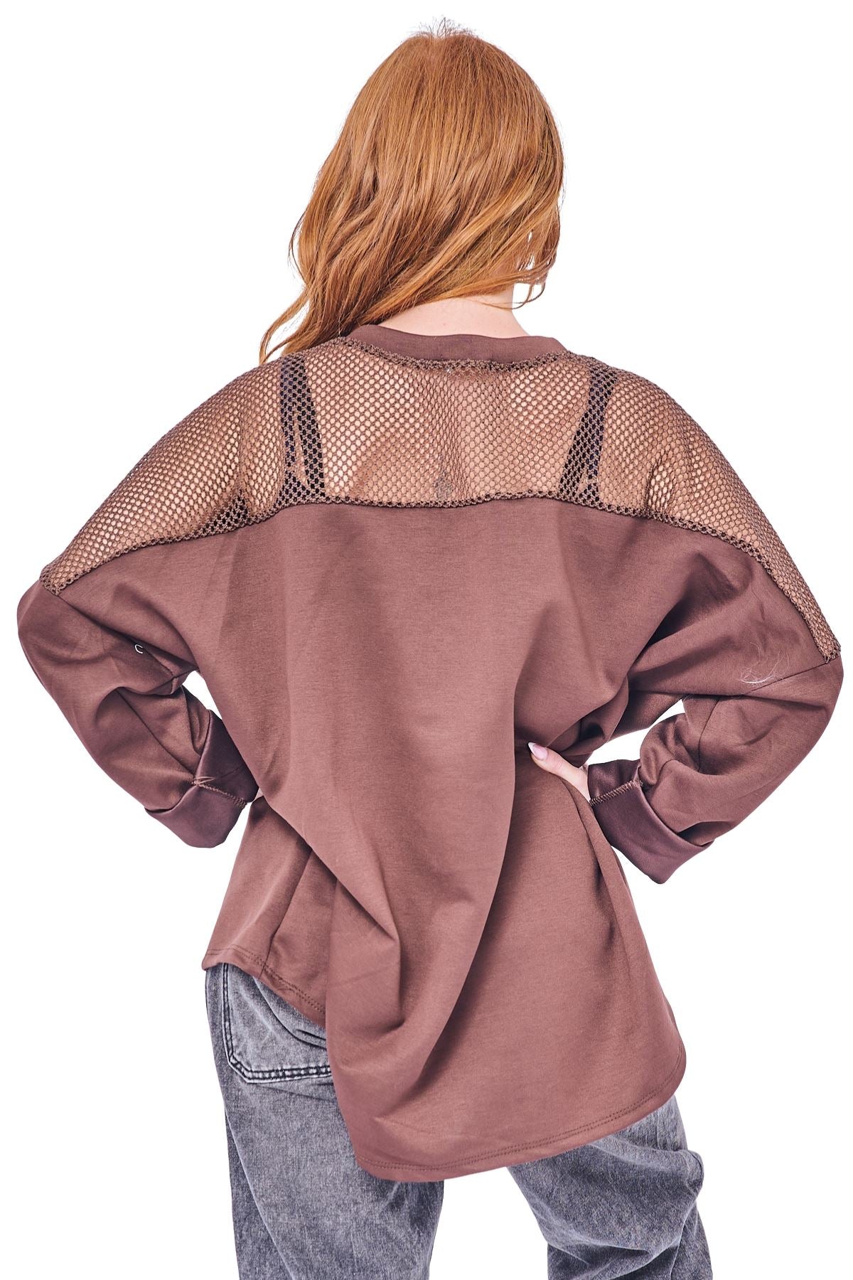 Plain Mesh-Textured Oversized Top