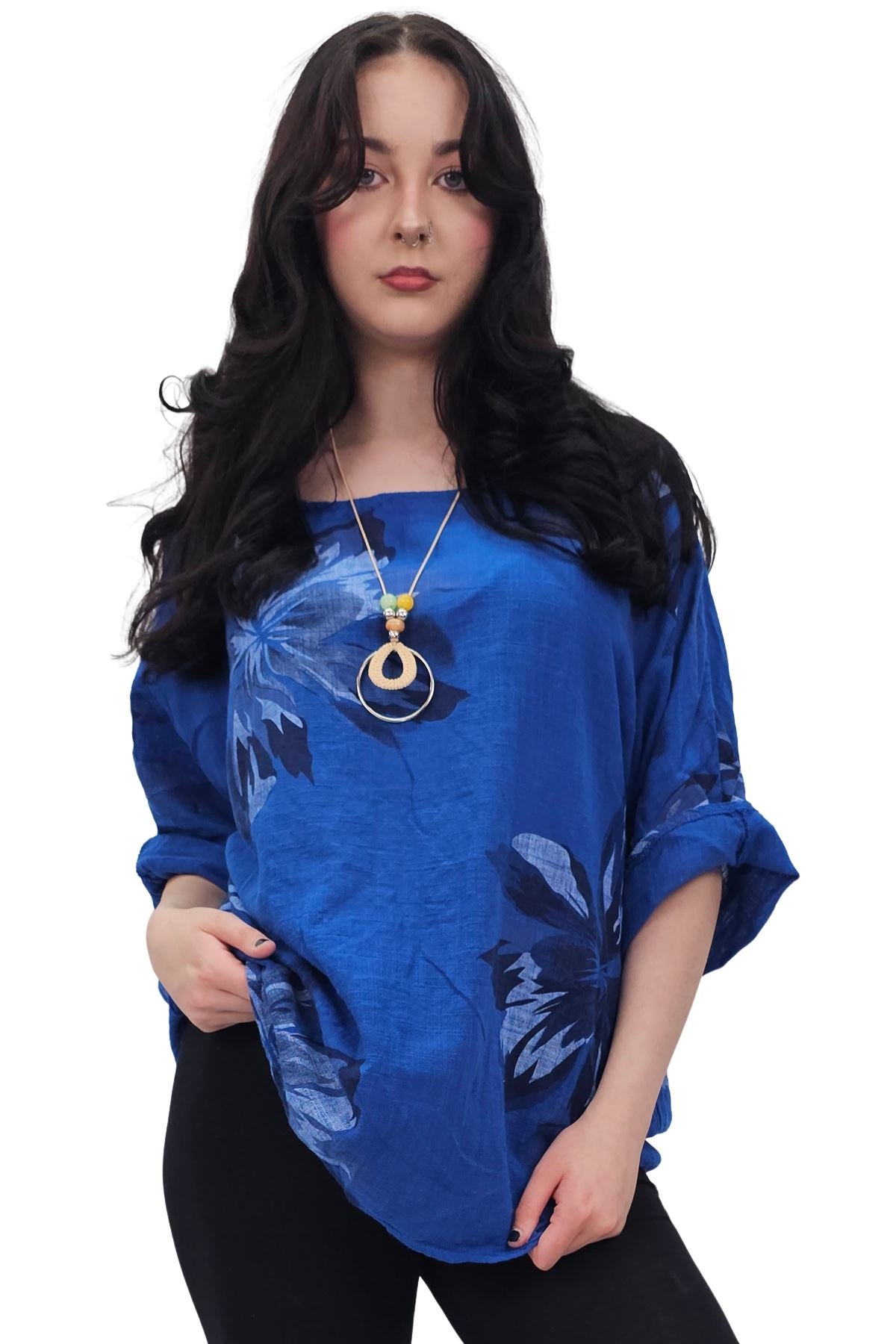 Floral Print Tunic Necklace Cotton Top