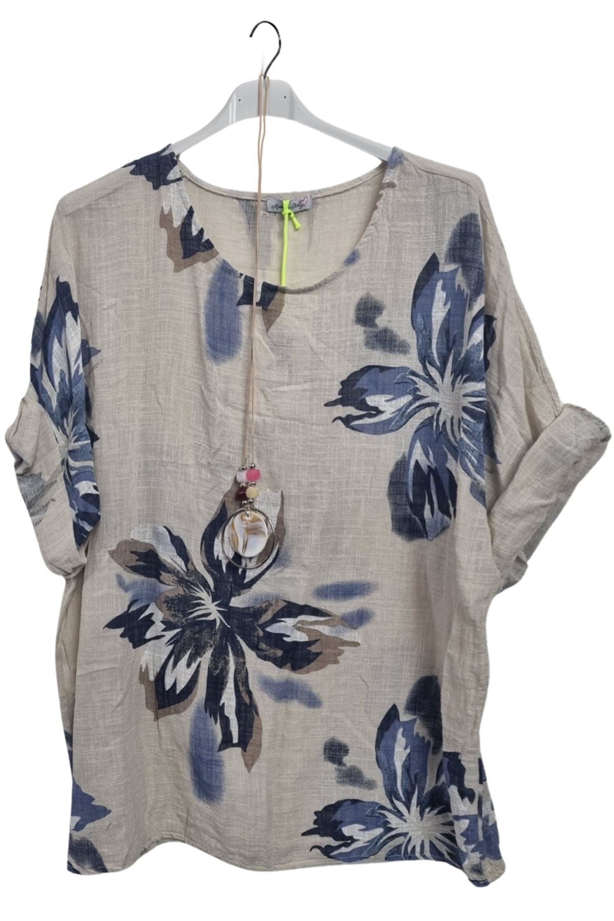 Floral Print Tunic Necklace Cotton Top