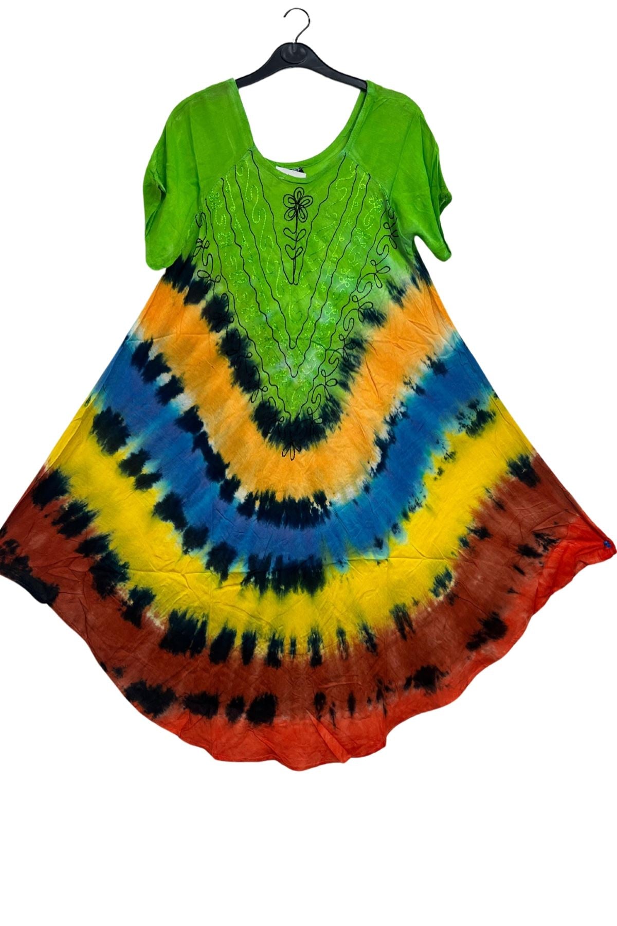 Tie-Dye Concentric Horizontal Stripes Pattern Umbrella Style Dress