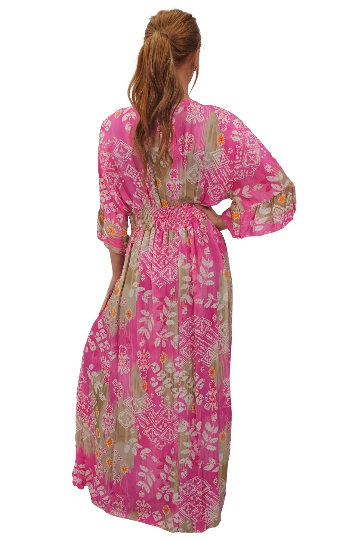 Leaves Print Gathered Waist Dress