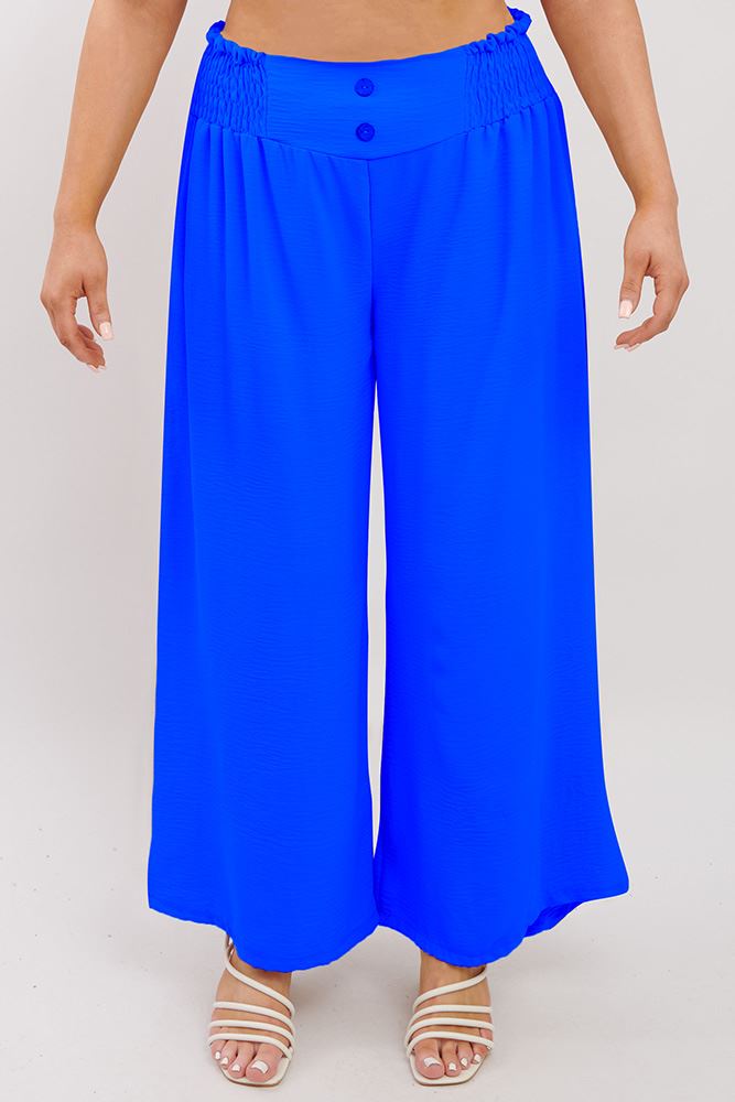 Plain Waist Button Wide Leg Trousers