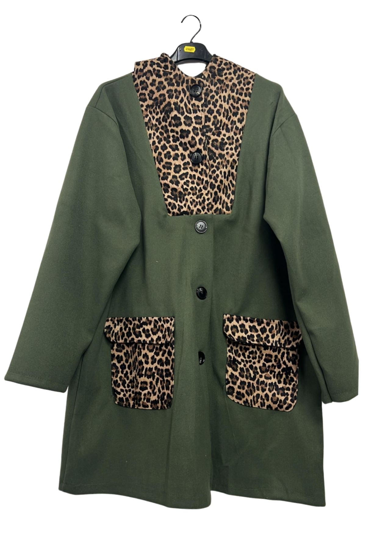 Leopard Print Button-Up Front Two Pockets Coat