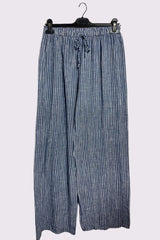 Stripe Print Elasticated Waistband Wide Leg Cotton Trousers
