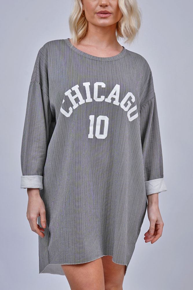 Chicago Print High Low Hem Cotton Top