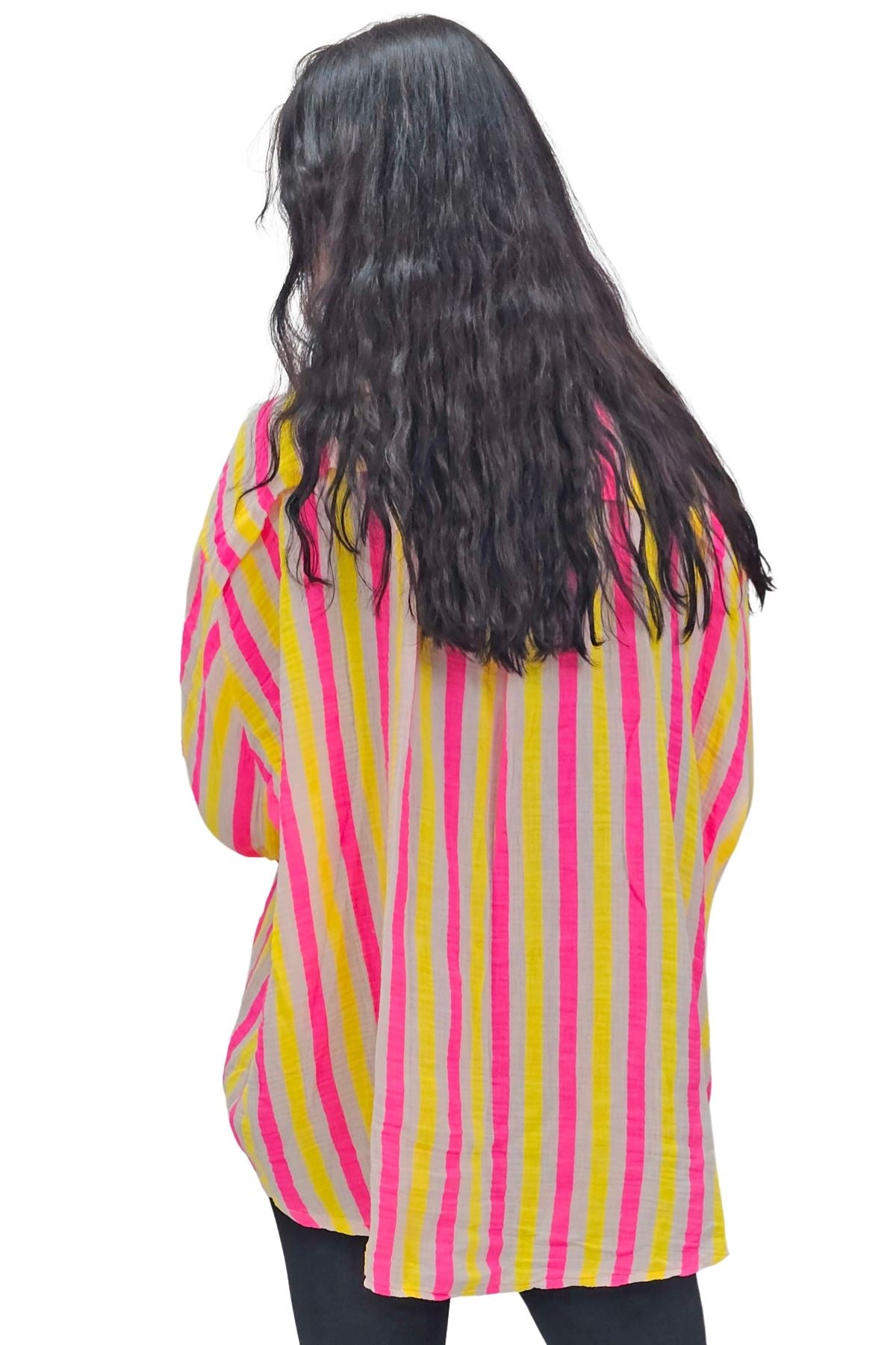 Vertical Stripes In Alternating Shades Button-Down Cotton Shirt