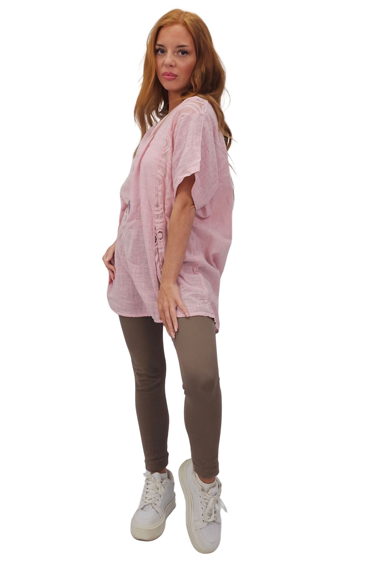 Plain Textured Side Panel Necklace Cotton Top