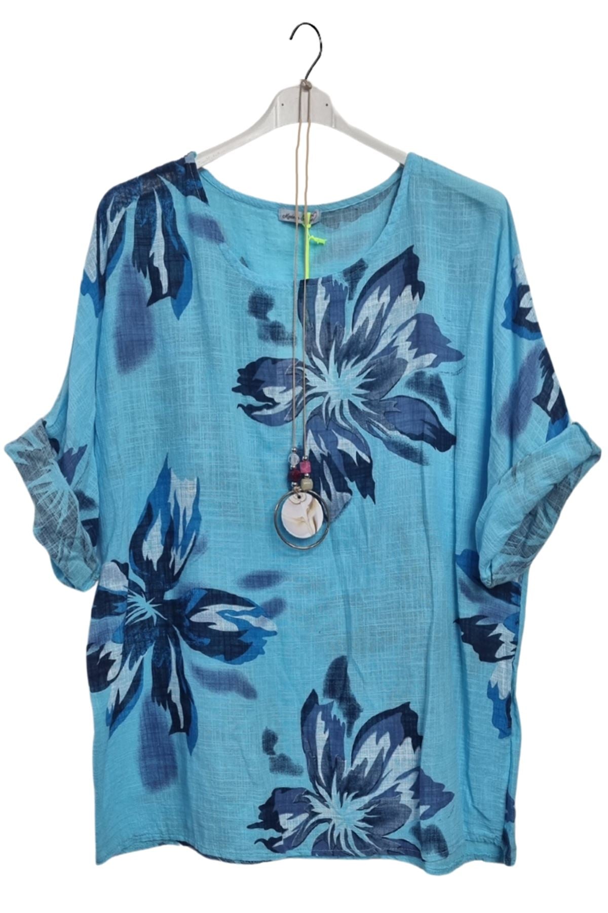 Floral Print Tunic Necklace Cotton Top