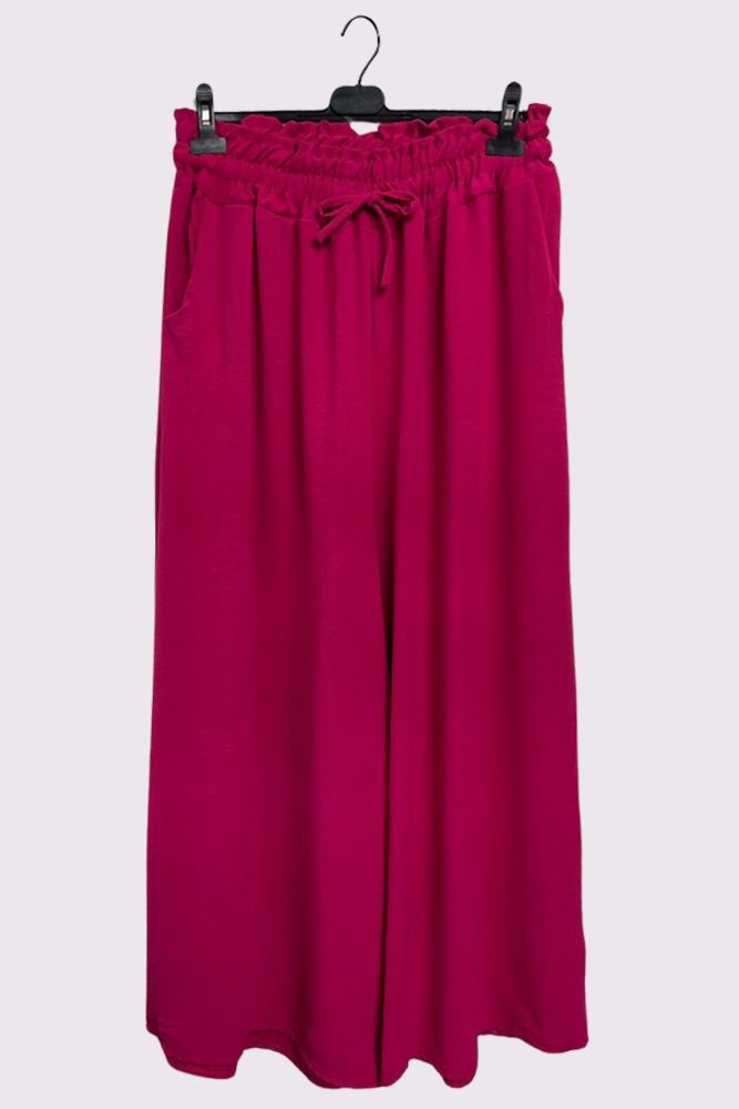 Plain Side Pockets Wide Legs Trousers