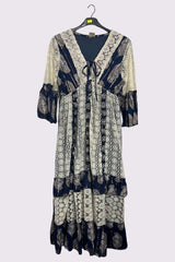 Paisley Print Ruffle Crochet Maxi Style Dress