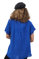 Plain Lace Hem Necklace Cotton Top