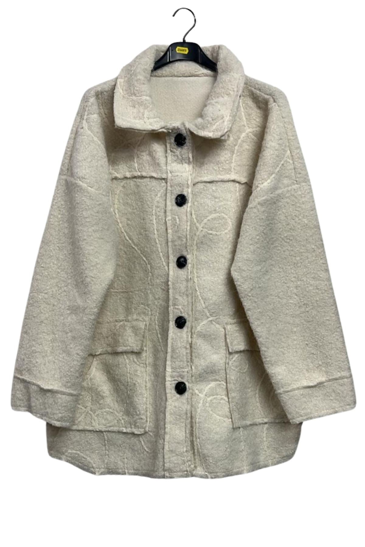 Swirl Pattern Button Closing Front Two Flap Pockets Coat