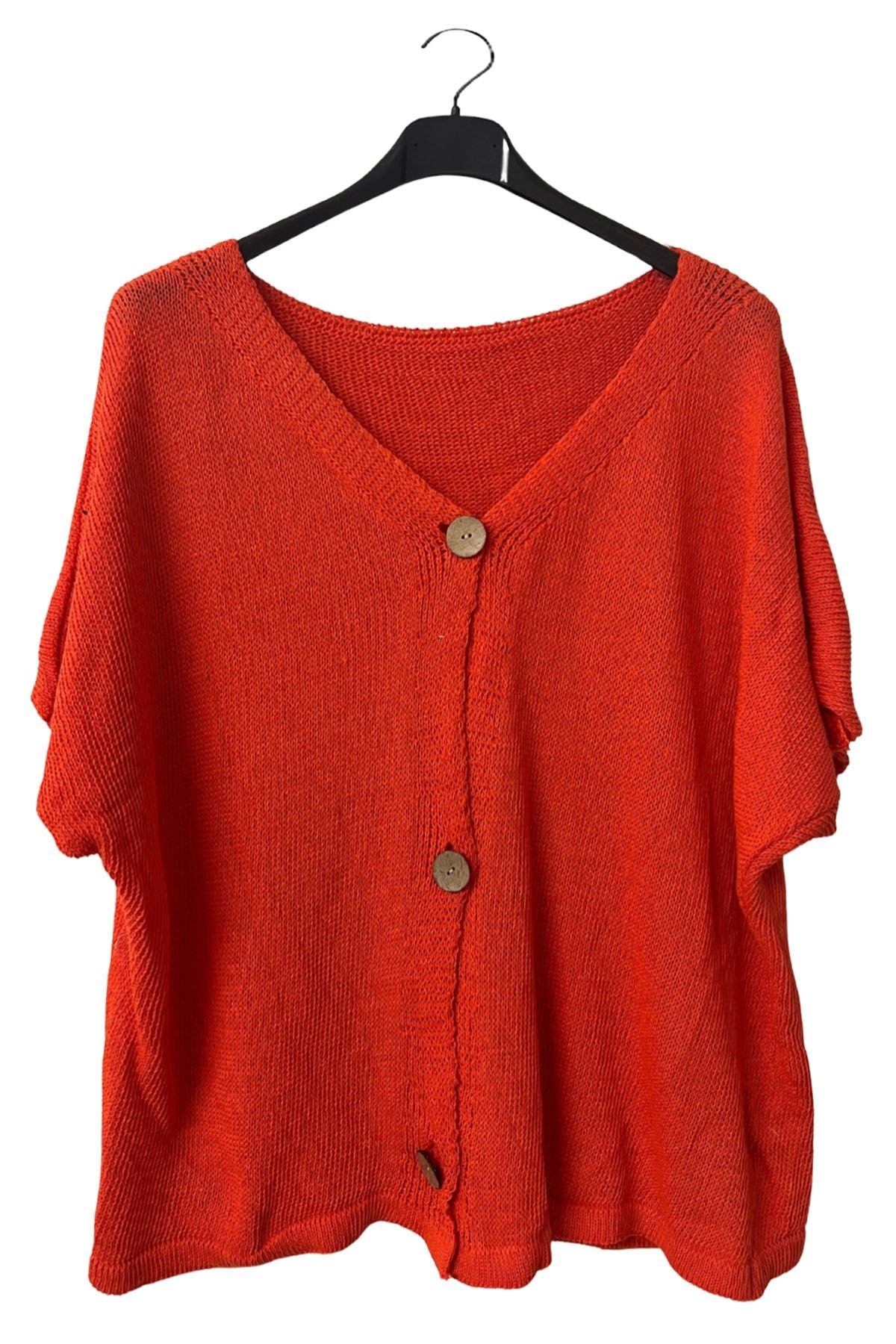 Plain Three-Button Closure Knit Cotton Top