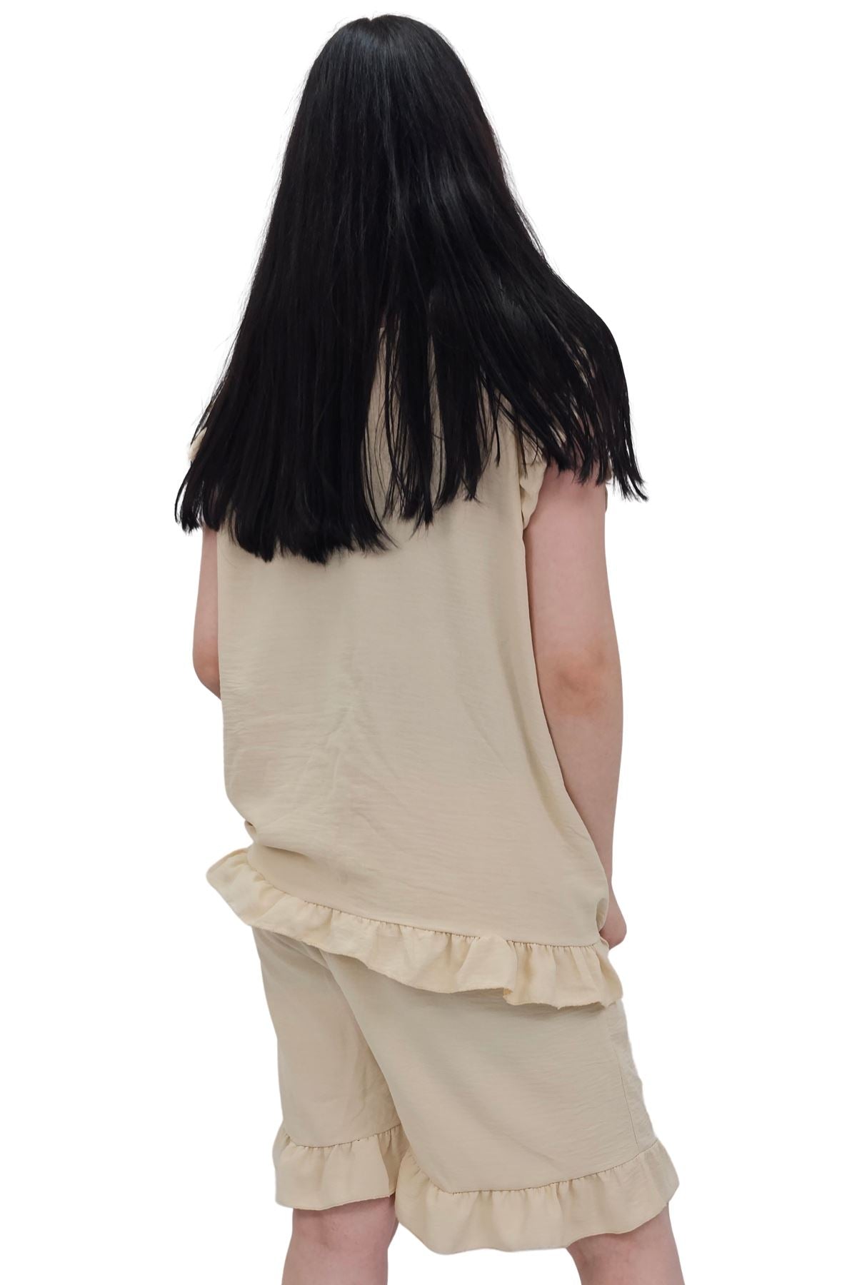 Plain Sleeveless Ruffle-Trimmed Co-Ord Set
