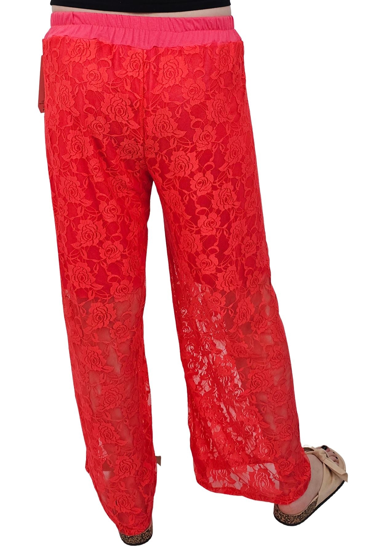 Floral Lace Pattern Drawstring Waistband Trousers