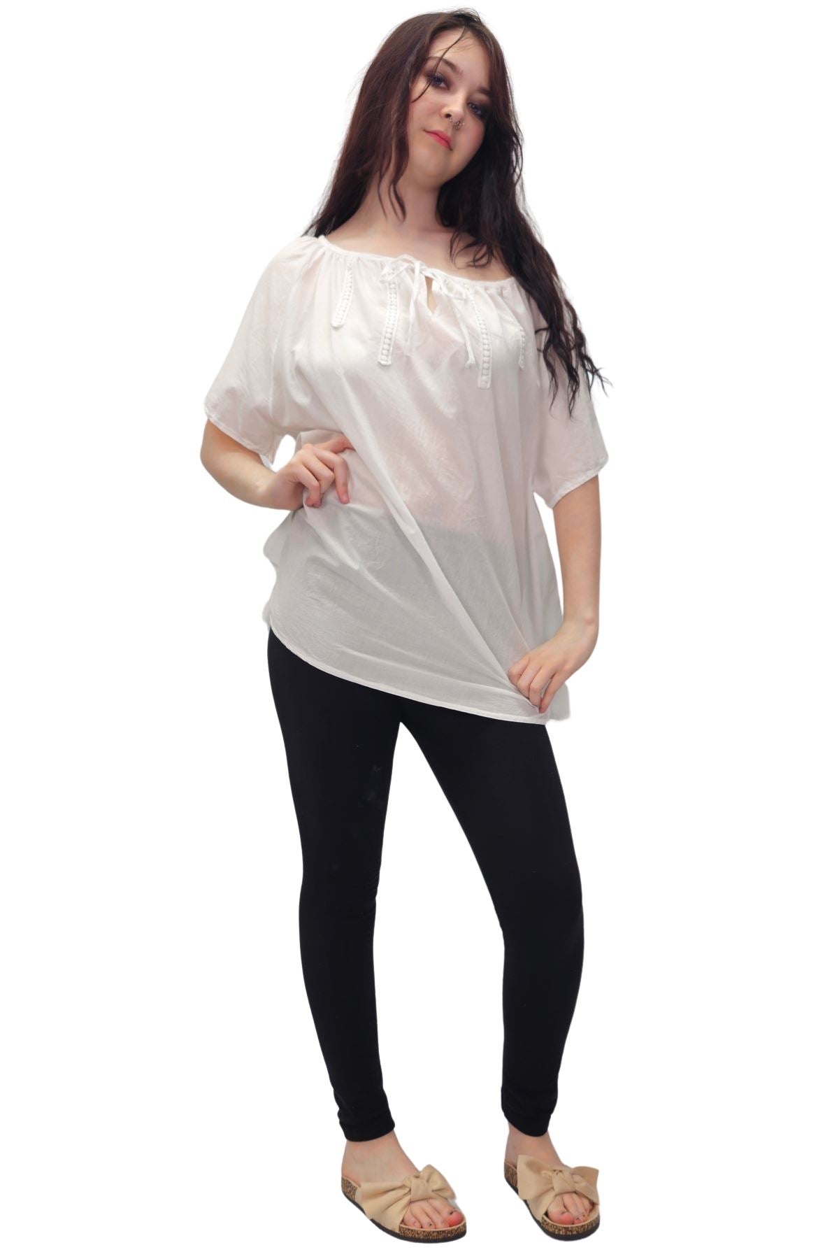 Plain Lace Tie Detailing Cotton Top