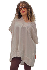 Plain Chest Pocket Lace Embroidered Detailing Cotton Top