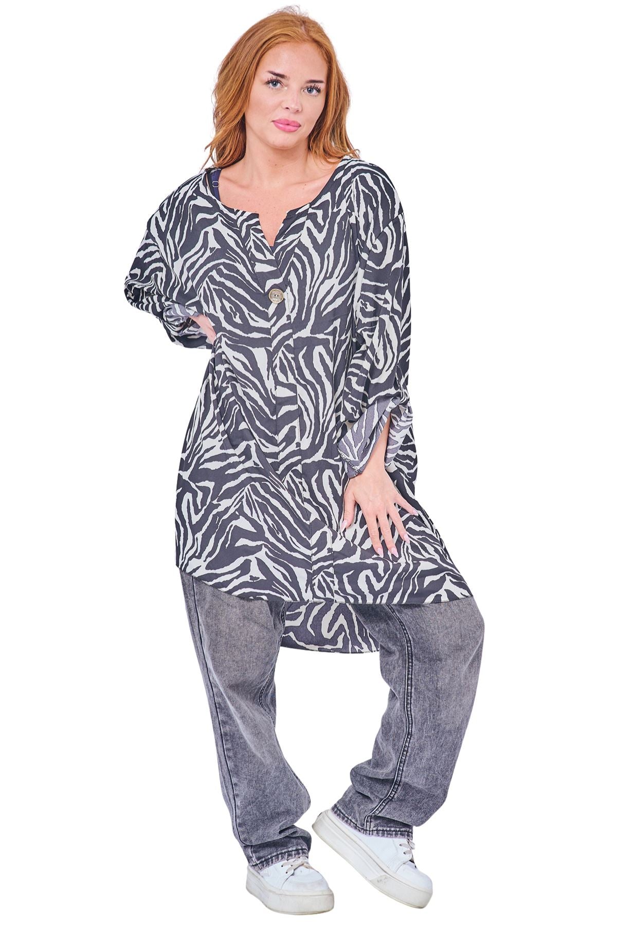 Leopards Print Button Detail Tunic Top