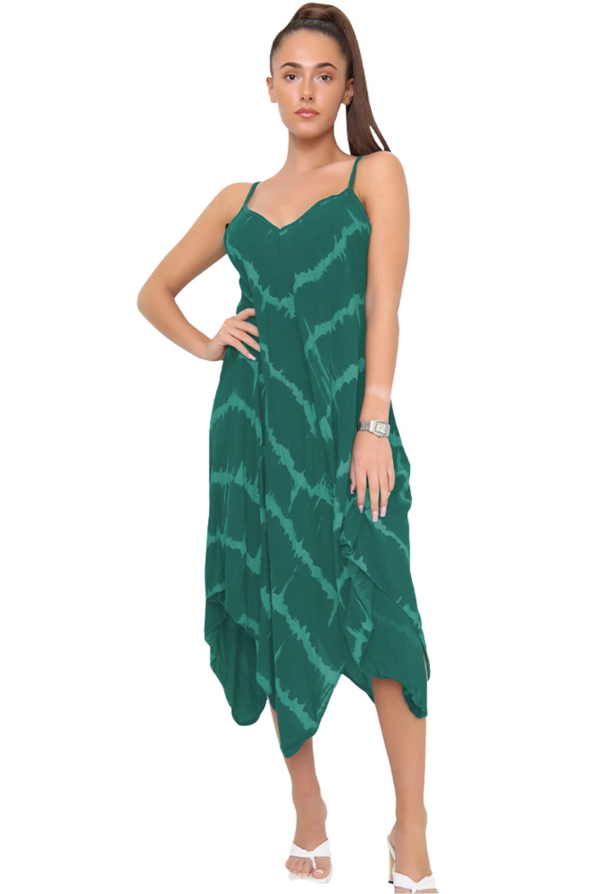 Tie Dye Print Draped Hem Dress