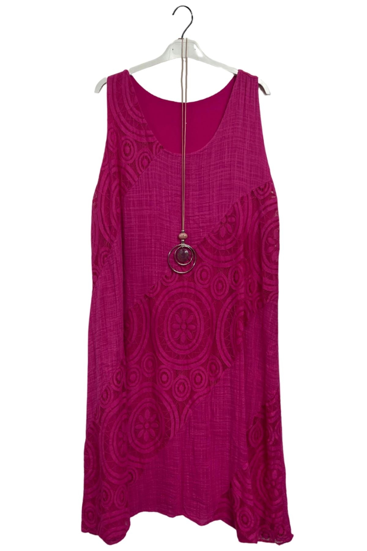 Embroidered Textured Circular Pattern Cotton Dress