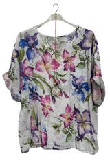 Lily Flower Print Oversized Tunic Cotton Top