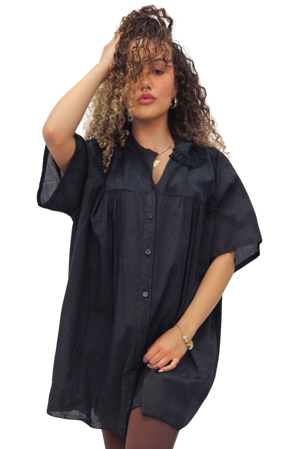Plain Intricate Floral Embroidery Cotton Shirt