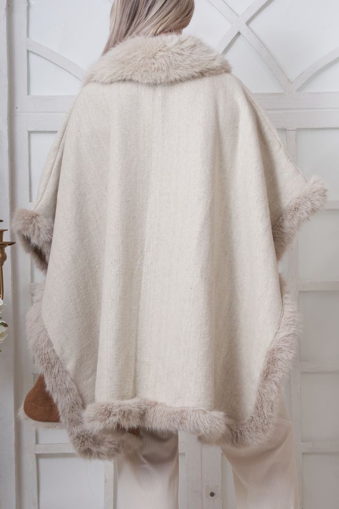 Plain Faux Fur Poncho