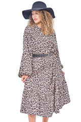 All-Over Leopards Print Button-Front Dress