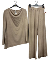 Subtle Ribbed Texture Tunic Top Elasticated Waistband Co-Ord Set