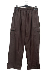 Plain Faux PU Leather Wide Leg Cargo Trousers