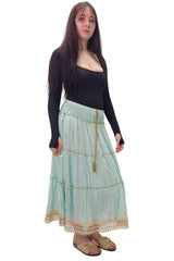 Gold Stripe Pattern Layered Maxi Skirt
