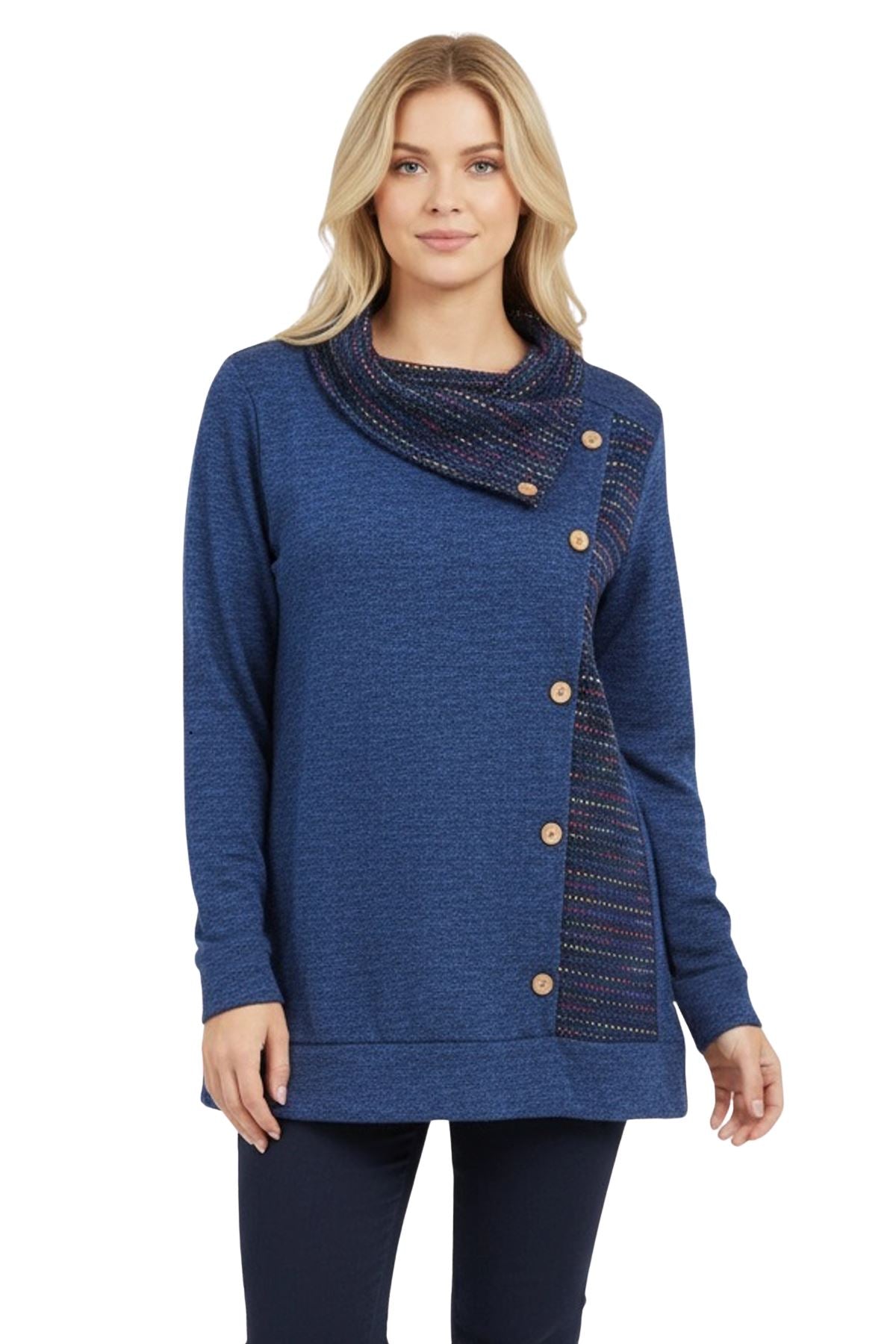 Heathered Texture Front Button Detail Top