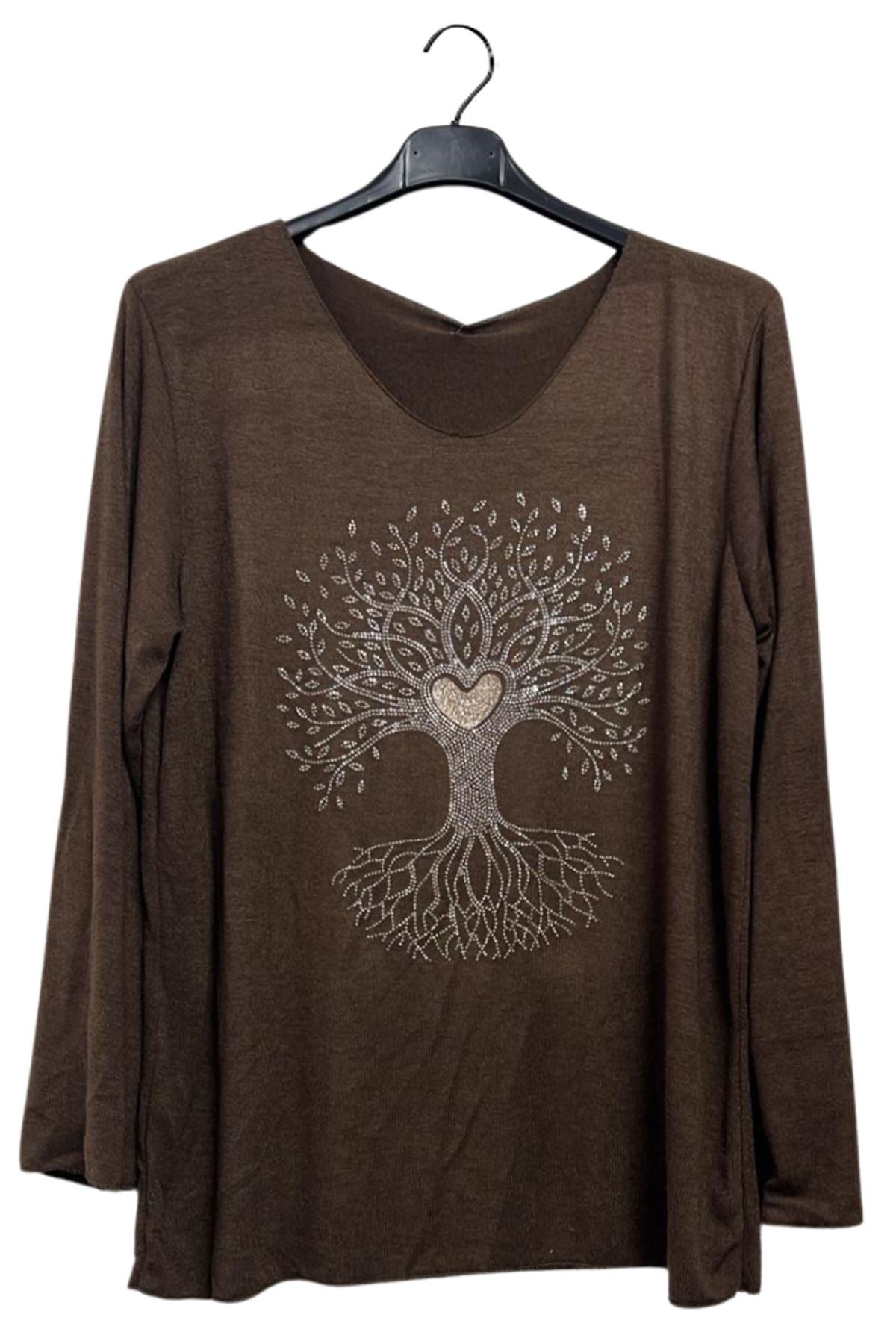 Rhinestone Tree Pattern Soft Feel Tunic Top