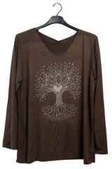 Rhinestone Tree Pattern Soft Feel Tunic Top