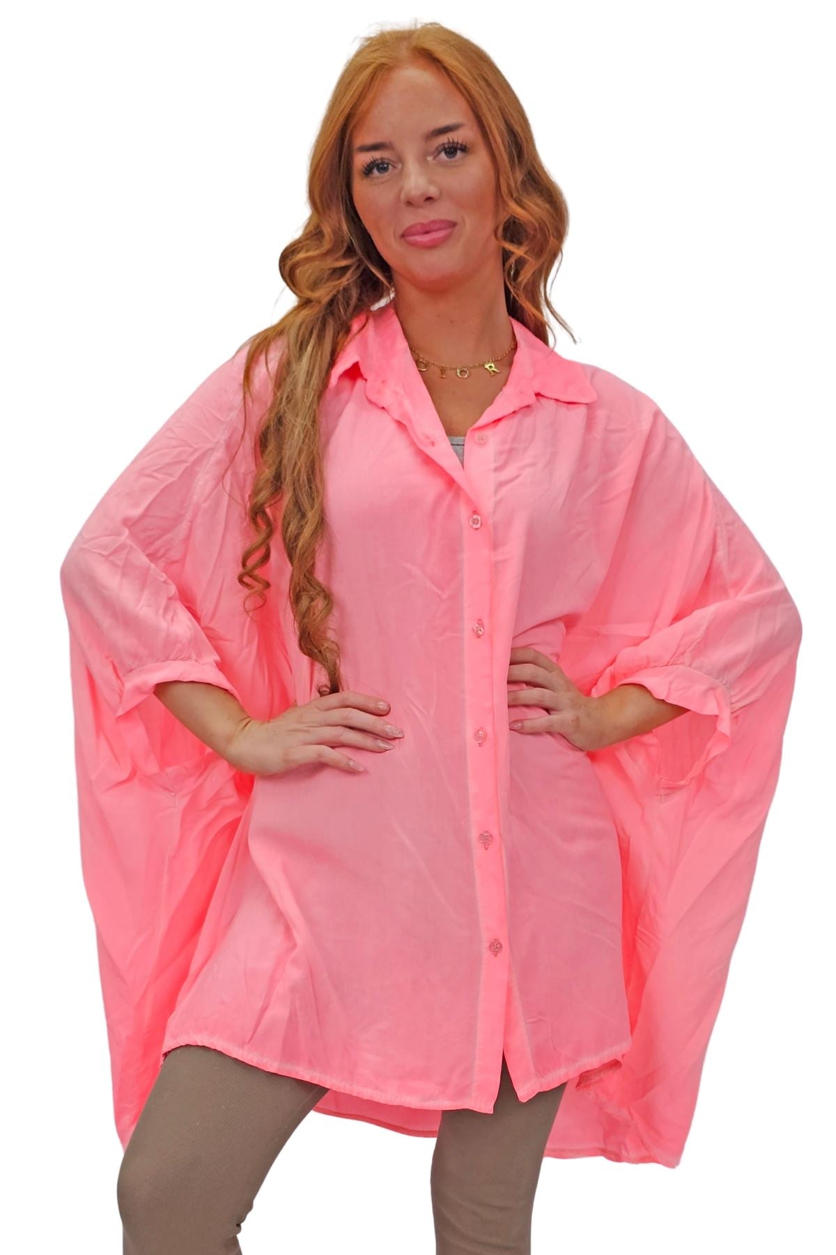 Plain Down Shoulders Button Up Shirt
