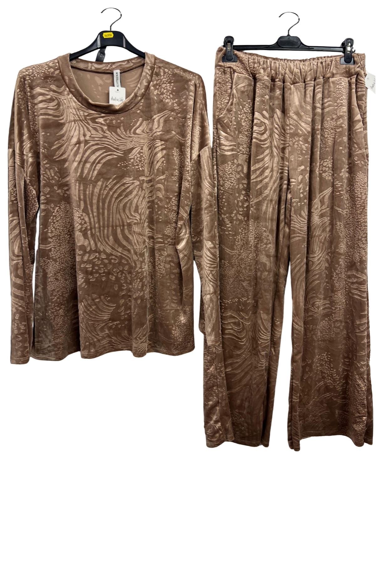 Subtle Textured Crushed Velvet Tunic Top Wide Legs Co-Ord Set