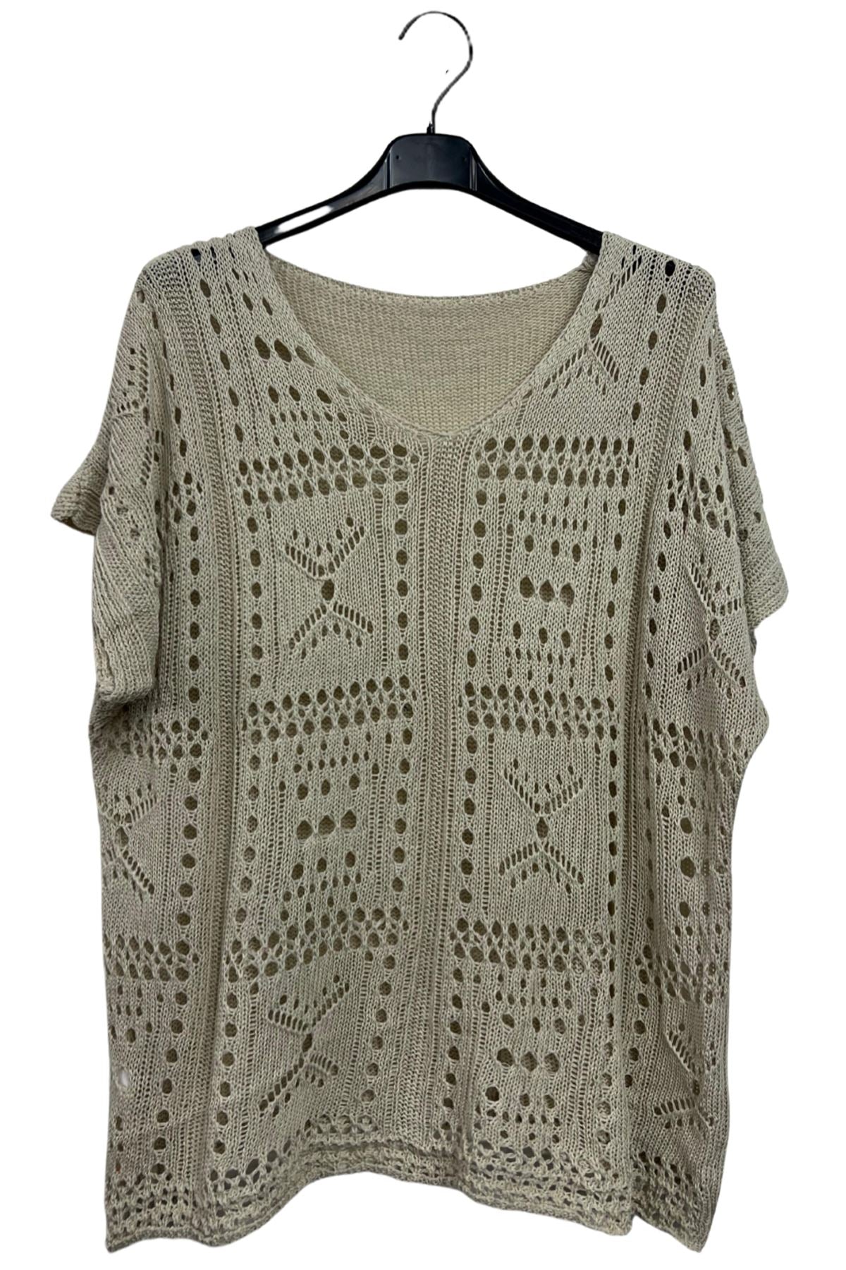 Crocheted Openwork Design Tunic Cotton Top