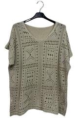 Crocheted Openwork Design Tunic Cotton Top