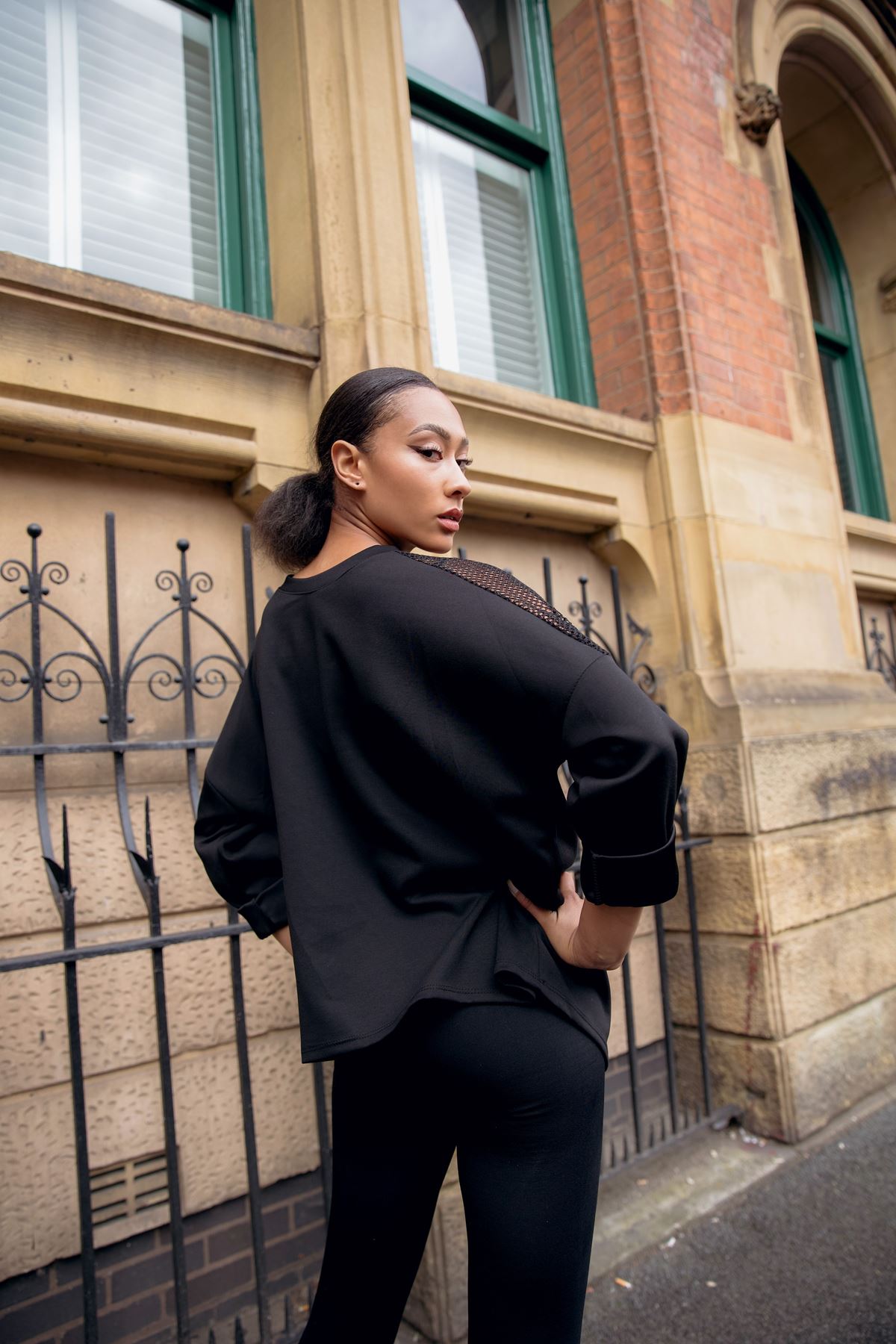Plain Mesh-Textured Oversized Top
