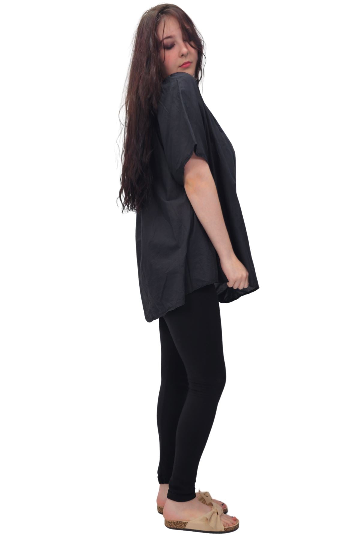 Plain Lace Tie Detailing Cotton Top